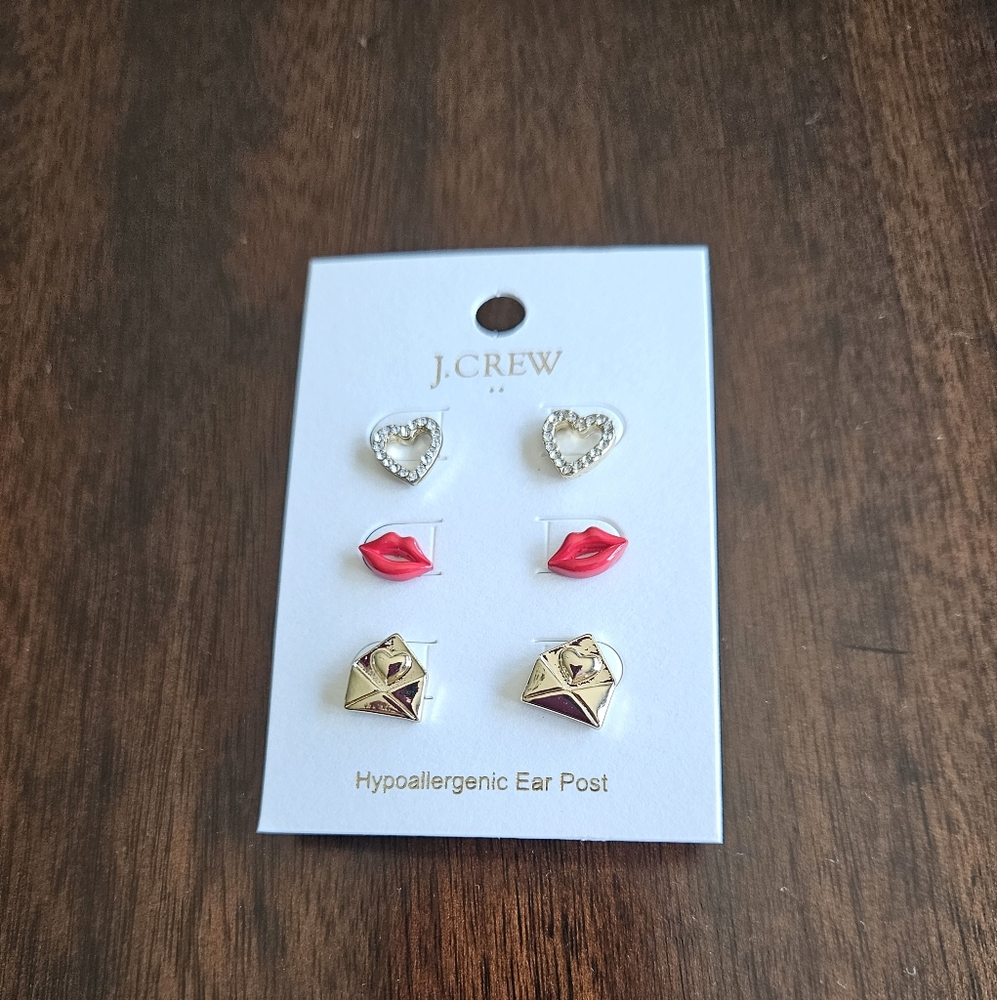 J.Crew Heart Stud Earrings Set, Red/ Gold - Picture 5 of 8